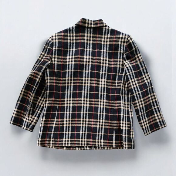 Vtg Blazer Jacket Black Tan Tartan Plaid Wool Blend Zip Up Size 14 Dark Academia - Picture 2 of 9